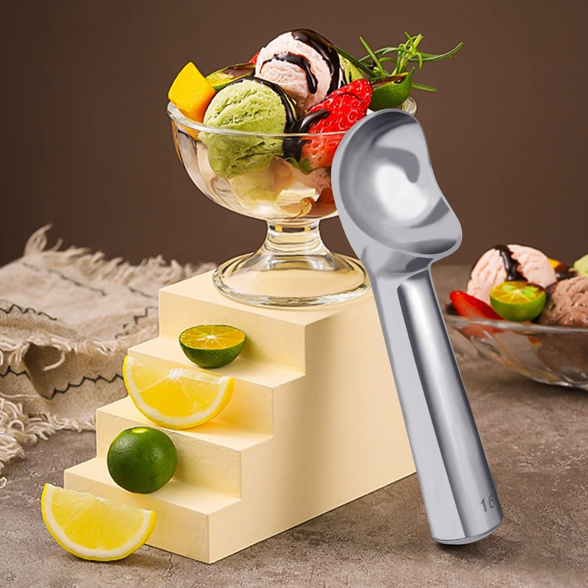 Pimoys Ice Cream Scoop, 7 Inch Aluminum, Nonstick, Bright Silver | One-piece aluminum, anti-freeze handle, cuts hard ice cream, gelato & sorbet, hand wash only