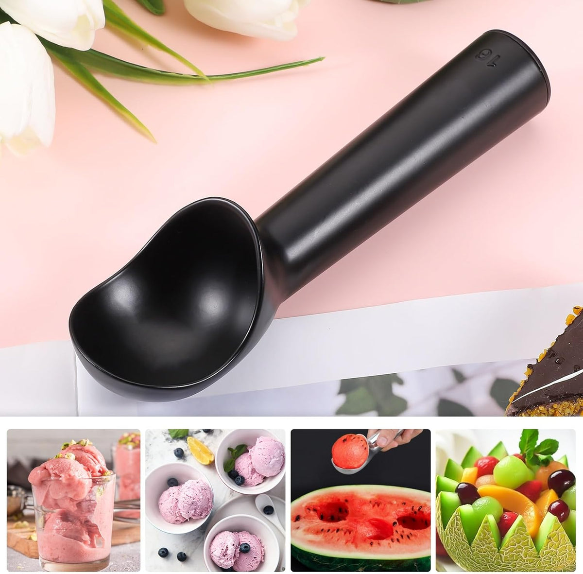 Pimoys Ice Cream Scoop, 7 Inch Aluminum, Nonstick, Bright Silver | One-piece aluminum, anti-freeze handle, cuts hard ice cream, gelato & sorbet, hand wash only