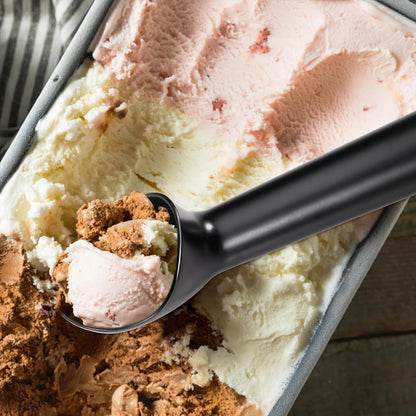 Pimoys Ice Cream Scoop, 7 Inch Aluminum, Nonstick, Bright Silver | One-piece aluminum, anti-freeze handle, cuts hard ice cream, gelato & sorbet, hand wash only