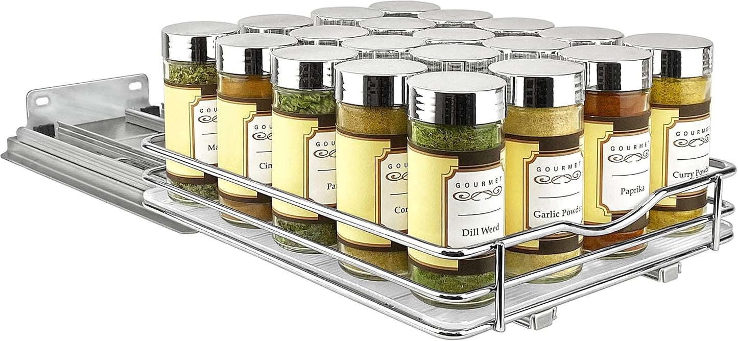 ® Pull Out Spice Organization for Cabinets - 4-3/8 inch Wide – Spice Rack for Inside Cabinets, Slide Out Spice Rack Organizer for cabinet – Pull Out Spice Rack, Sliding 2 Tier Chrome