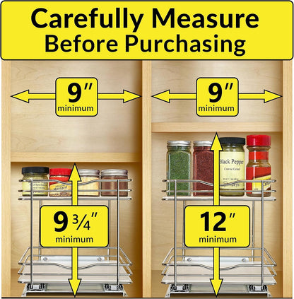 ® Pull Out Spice Organization for Cabinets - 4-3/8 inch Wide – Spice Rack for Inside Cabinets, Slide Out Spice Rack Organizer for cabinet – Pull Out Spice Rack, Sliding 2 Tier Chrome
