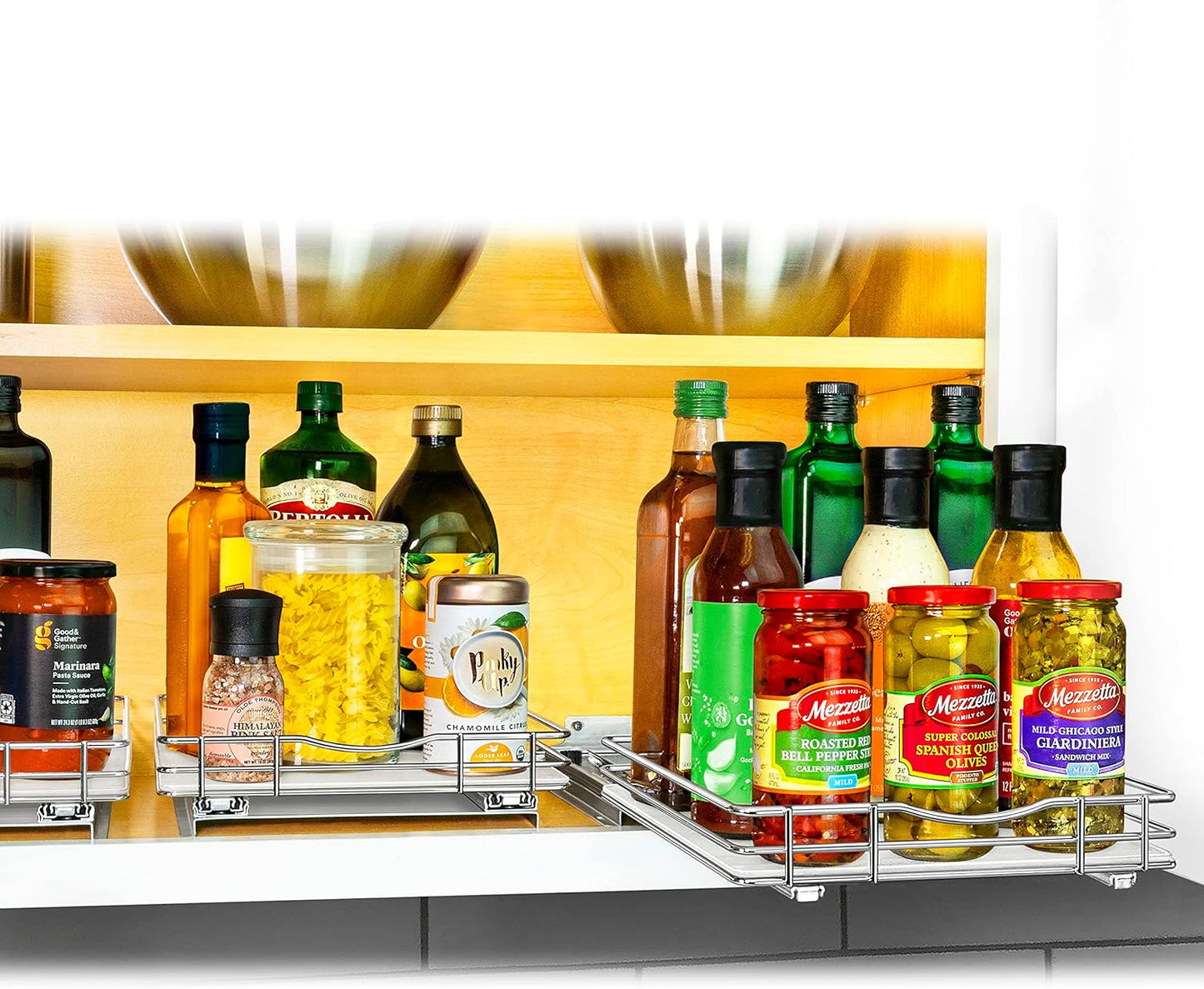 ® Pull Out Spice Organization for Cabinets - 4-3/8 inch Wide – Spice Rack for Inside Cabinets, Slide Out Spice Rack Organizer for cabinet – Pull Out Spice Rack, Sliding 2 Tier Chrome
