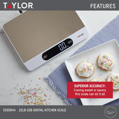 USB Rechargeable Digital Kitchen and Food Scale, 11 pound capacity with Dishwasher Safe Tray, Cord Included