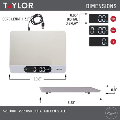 USB Rechargeable Digital Kitchen and Food Scale, 11 pound capacity with Dishwasher Safe Tray, Cord Included