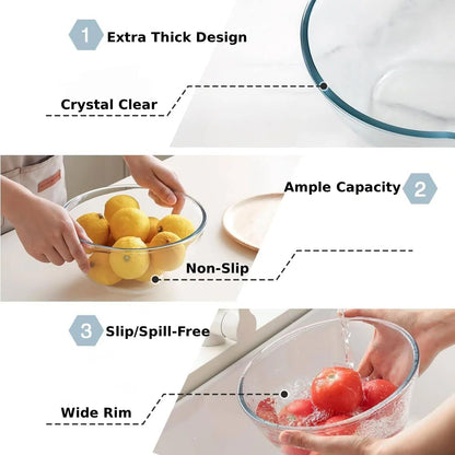 5pc Glass Mixing Bowls with Lids Set (4.65QT, 2.80QT, 1.64QT, 1.16QT, 0.85QT), Nesting Salad Bowl, Large Glass Mixing Bowl for Cooking, Baking, Prepping-Dishwasher Microwave Freezer Safe