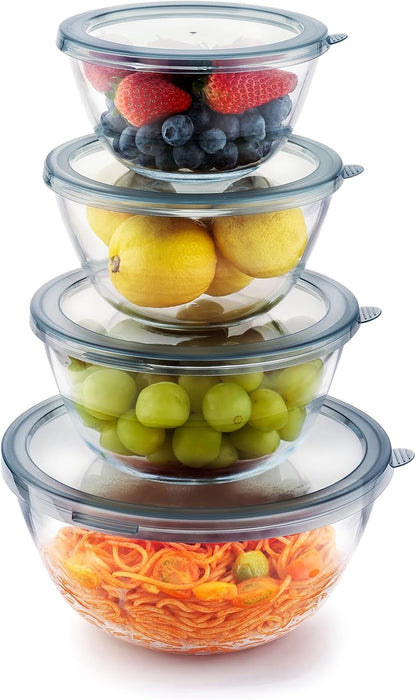 5pc Glass Mixing Bowls with Lids Set (4.65QT, 2.80QT, 1.64QT, 1.16QT, 0.85QT), Nesting Salad Bowl, Large Glass Mixing Bowl for Cooking, Baking, Prepping-Dishwasher Microwave Freezer Safe