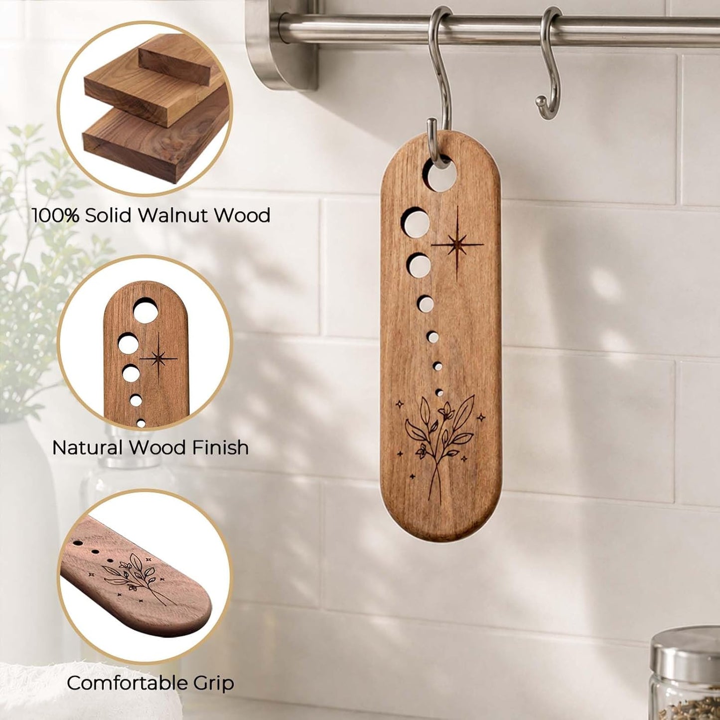 Black Walnut Herb Stripper Vegetable Leaf Herb Stripper Chopper Tool Wood Uncoated 7 Hole Sizes Durable & Elegant Kitchen Tool with Storage Case Ideal Gift for Cooks
