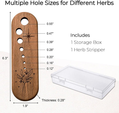Black Walnut Herb Stripper Vegetable Leaf Herb Stripper Chopper Tool Wood Uncoated 7 Hole Sizes Durable & Elegant Kitchen Tool with Storage Case Ideal Gift for Cooks