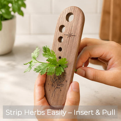 Black Walnut Herb Stripper Vegetable Leaf Herb Stripper Chopper Tool Wood Uncoated 7 Hole Sizes Durable & Elegant Kitchen Tool with Storage Case Ideal Gift for Cooks