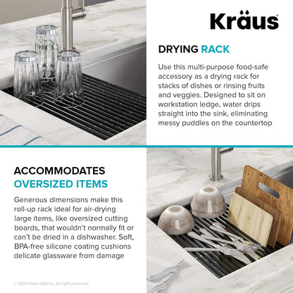 Multipurpose Workstation Sink Roll-Up Dish Drying Rack, Colander and Trivet in Yellow, KRM-11YL