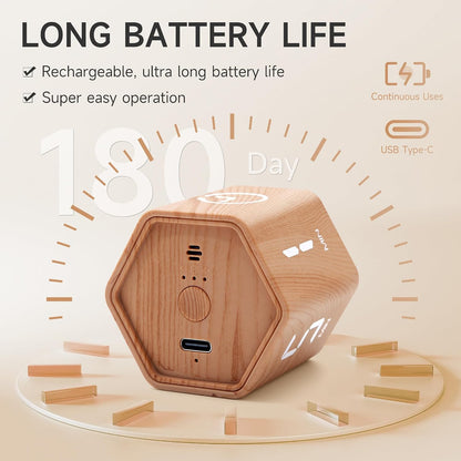 Productivity Cube Timer, 1/5/10/30/60 Min Presets, Wood Grain Finish