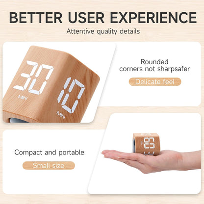 Productivity Cube Timer, 1/5/10/30/60 Min Presets, Wood Grain Finish