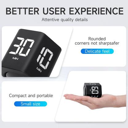Productivity Cube Timer, 1/5/10/30/60 Min Presets, Wood Grain Finish
