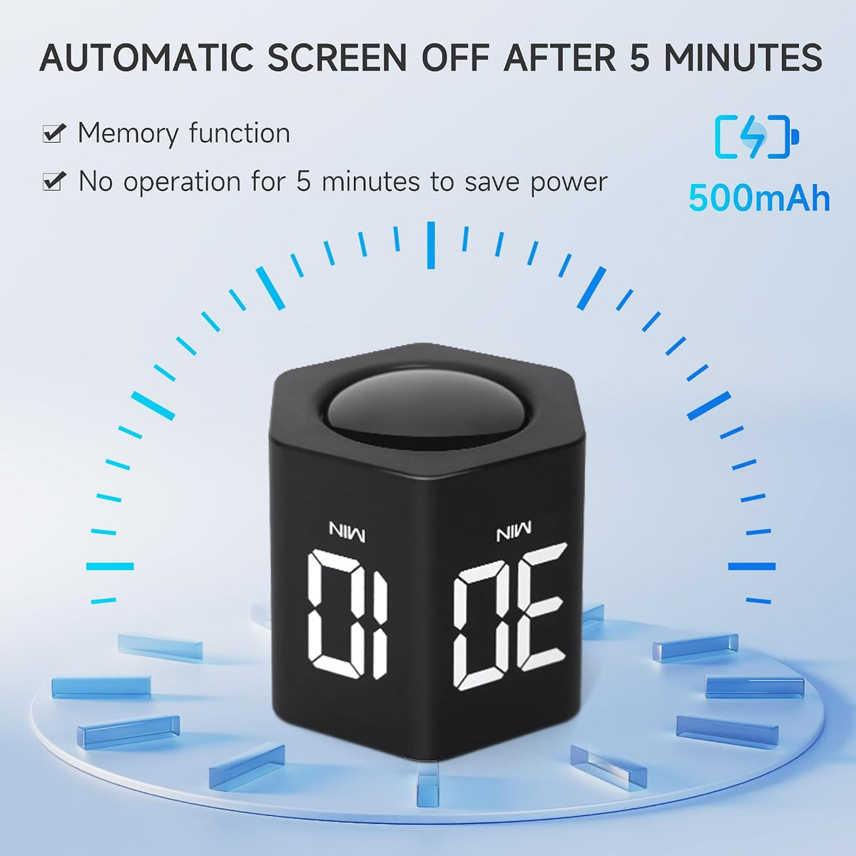 Productivity Cube Timer, 1/5/10/30/60 Min Presets, Wood Grain Finish