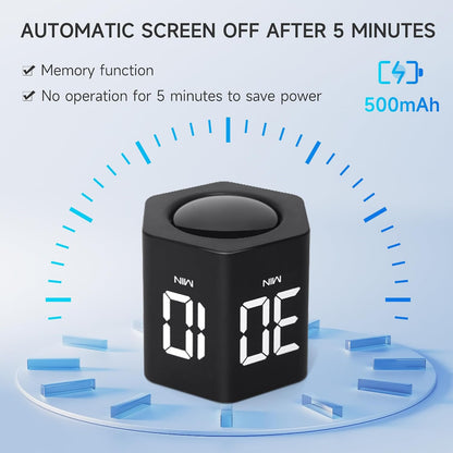 Productivity Cube Timer, 1/5/10/30/60 Min Presets, Wood Grain Finish
