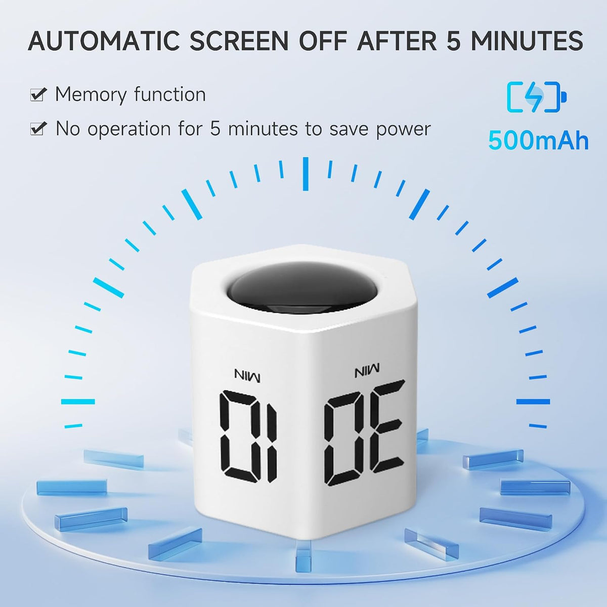 Productivity Cube Timer, 1/5/10/30/60 Min Presets, Wood Grain Finish