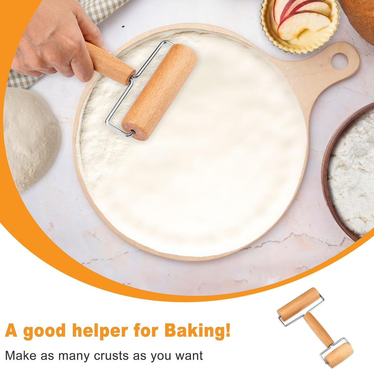 2 Packs Pizza Dough Roller & Dough Docker Kit Wooden Rolling Pin for Baking