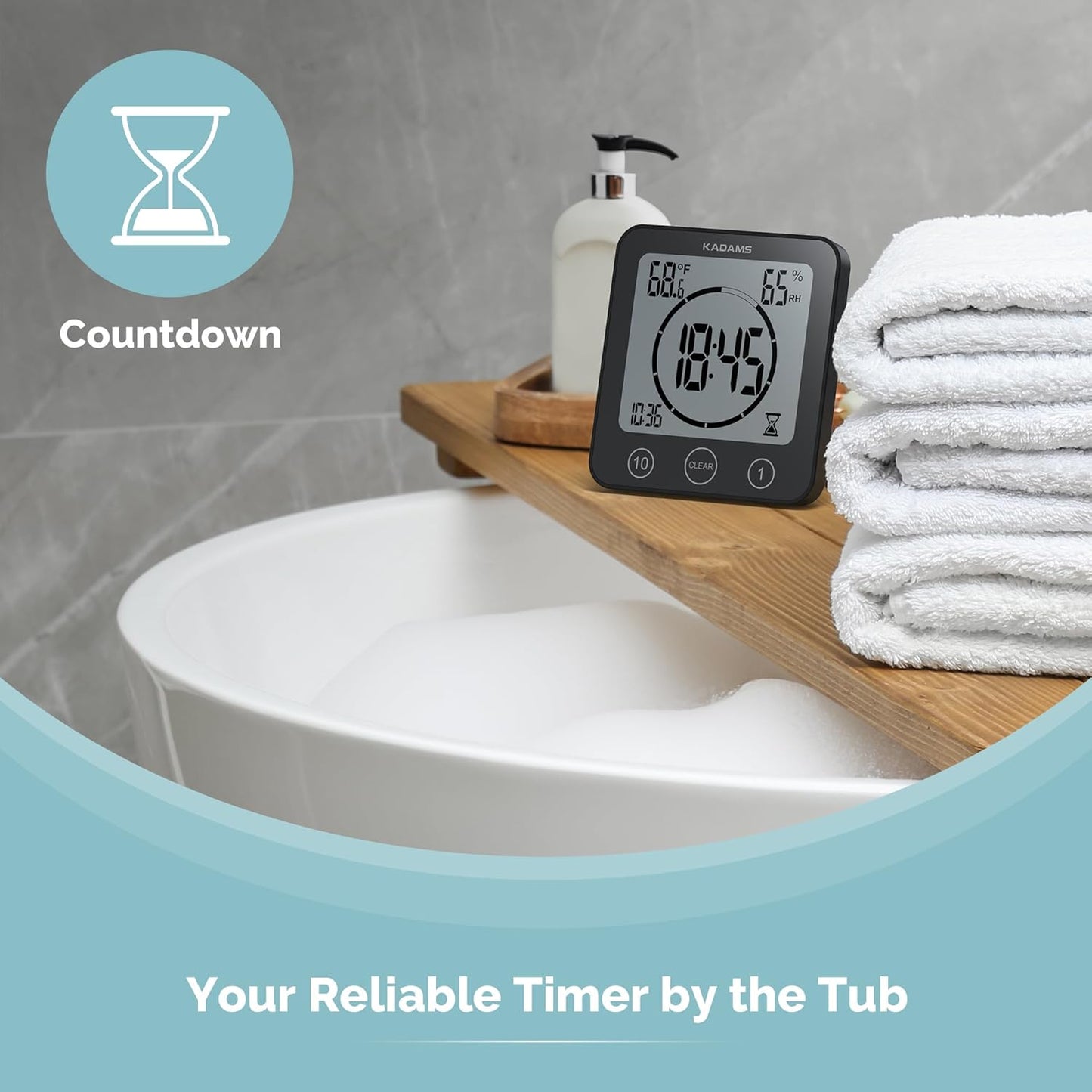 Shower Clock Waterproof Bathroom Timer – Digital Wall Clock with Countdown, Magnetic Kitchen Clock with Temperature & Humidity, Suction Cup for Kids Shower Spa Cook Bath (Black)
