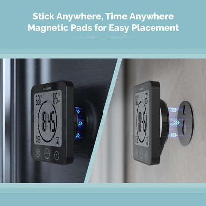 Shower Clock Waterproof Bathroom Timer – Digital Wall Clock with Countdown, Magnetic Kitchen Clock with Temperature & Humidity, Suction Cup for Kids Shower Spa Cook Bath (Black)