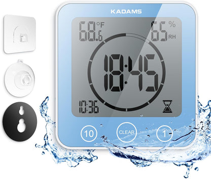 Shower Clock Waterproof Bathroom Timer – Digital Wall Clock with Countdown, Magnetic Kitchen Clock with Temperature & Humidity, Suction Cup for Kids Shower Spa Cook Bath (Black)