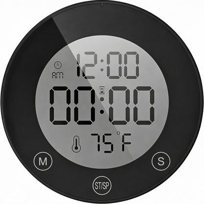 Shower Clock Waterproof Bathroom Timer – Digital Wall Clock with Countdown, Magnetic Kitchen Clock with Temperature & Humidity, Suction Cup for Kids Shower Spa Cook Bath (Black)