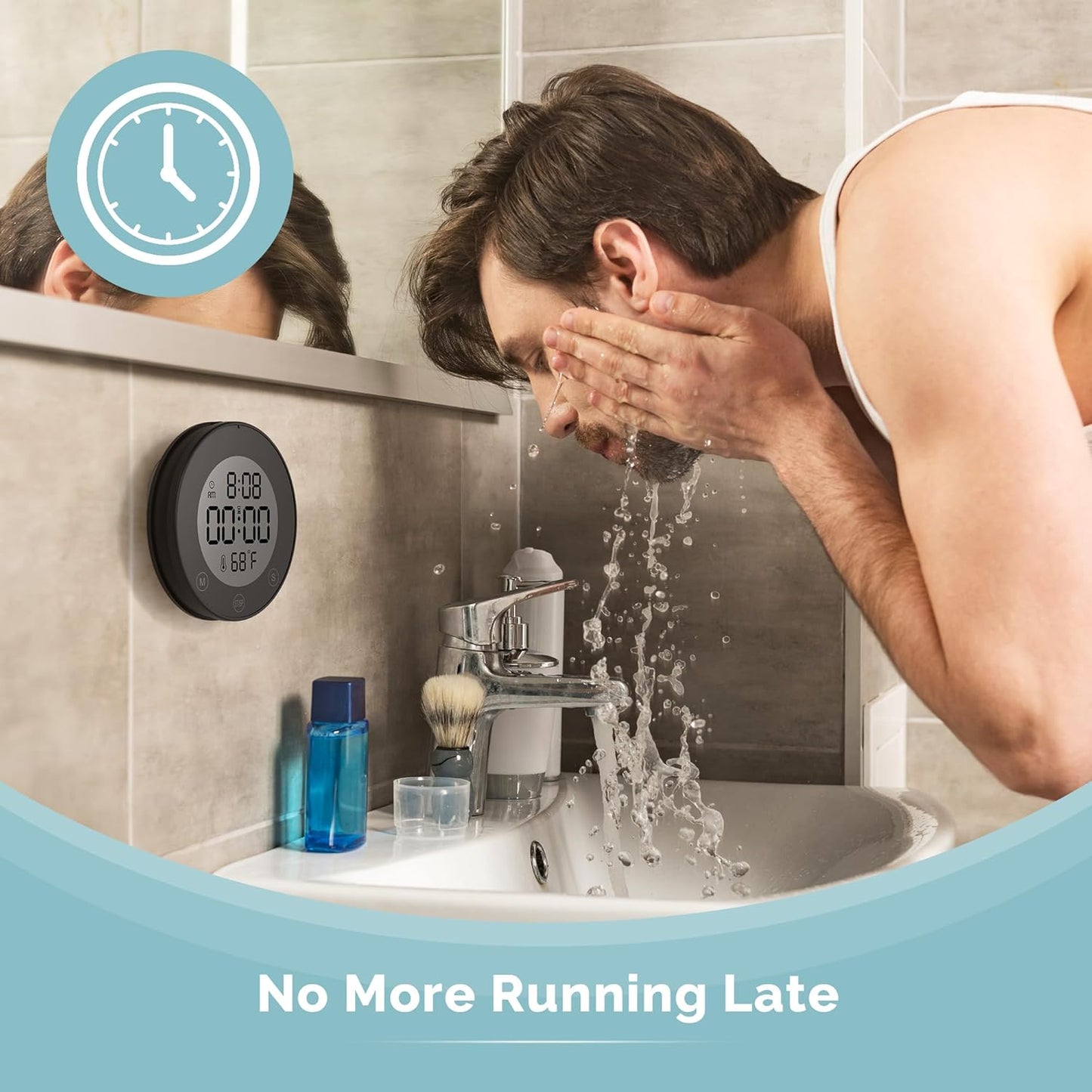 Shower Clock Waterproof Bathroom Timer – Digital Wall Clock with Countdown, Magnetic Kitchen Clock with Temperature & Humidity, Suction Cup for Kids Shower Spa Cook Bath (Black)