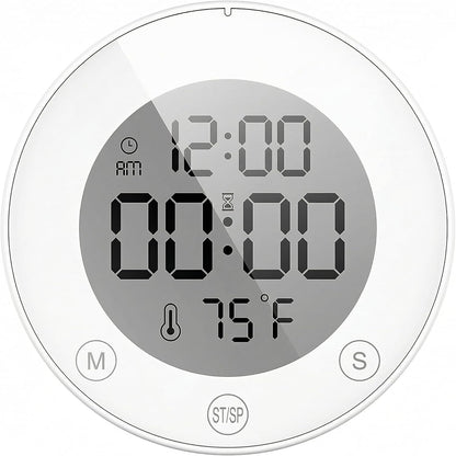 Shower Clock Waterproof Bathroom Timer – Digital Wall Clock with Countdown, Magnetic Kitchen Clock with Temperature & Humidity, Suction Cup for Kids Shower Spa Cook Bath (Black)