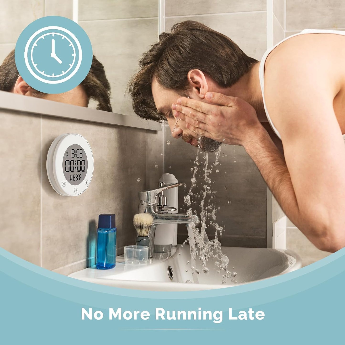 Shower Clock Waterproof Bathroom Timer – Digital Wall Clock with Countdown, Magnetic Kitchen Clock with Temperature & Humidity, Suction Cup for Kids Shower Spa Cook Bath (Black)