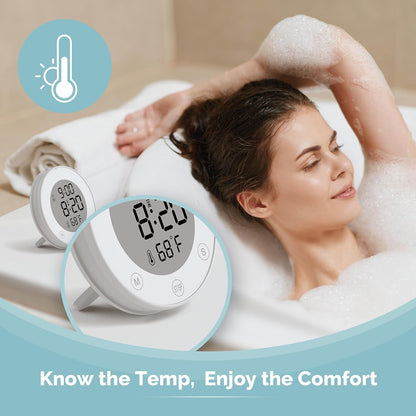 Shower Clock Waterproof Bathroom Timer – Digital Wall Clock with Countdown, Magnetic Kitchen Clock with Temperature & Humidity, Suction Cup for Kids Shower Spa Cook Bath (Black)