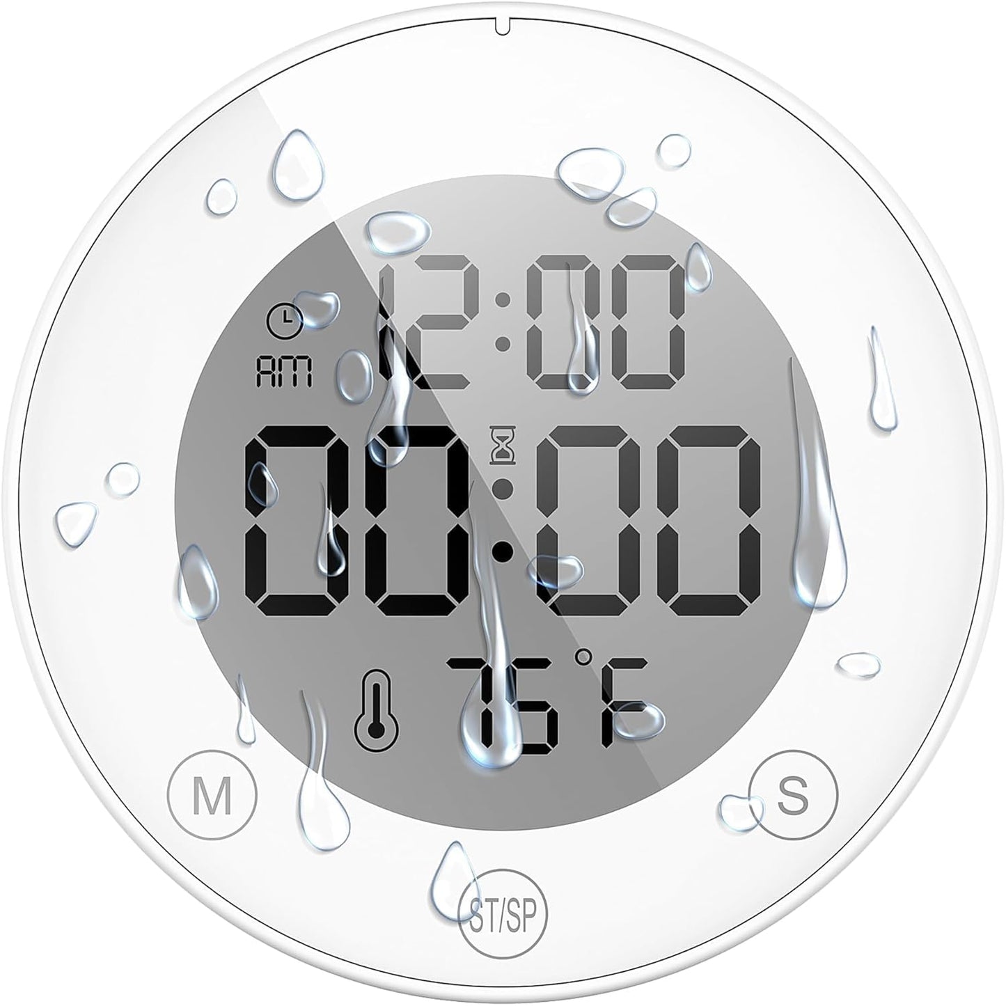 Shower Clock Waterproof Bathroom Timer – Digital Wall Clock with Countdown, Magnetic Kitchen Clock with Temperature & Humidity, Suction Cup for Kids Shower Spa Cook Bath (Black)