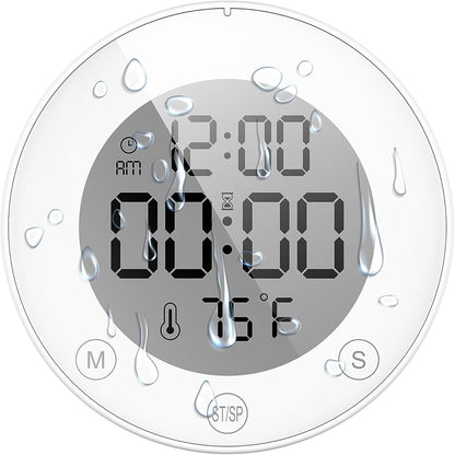 Shower Clock Waterproof Bathroom Timer – Digital Wall Clock with Countdown, Magnetic Kitchen Clock with Temperature & Humidity, Suction Cup for Kids Shower Spa Cook Bath (Black)