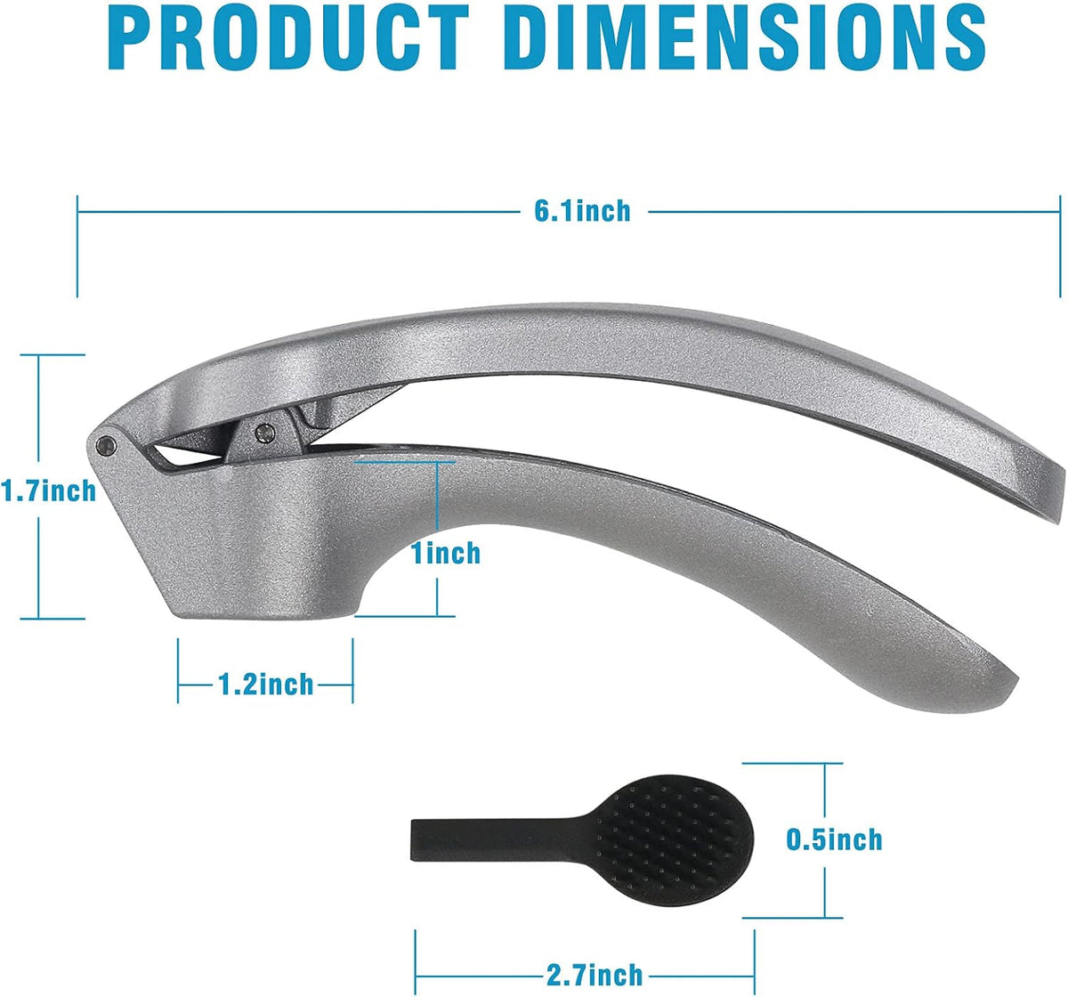 Garlic Press, Garlic Mincer Easy-squeeze Ergonomic Handle, Rust Proof, No Need To Peel, Professional Ginger Press & Garlic Crusher with Handy Cleaning Brush- Dishwasher Safe