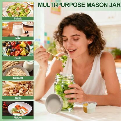4 Pack Glass Salad Jars with Lids,32oz Mason Jars for Meal Prep,Leakproof Lunch Container with Two Small Built-in Boxes for Wet/Dry Separation of Salad Dressing and Dry Ingredients( Apricot White)