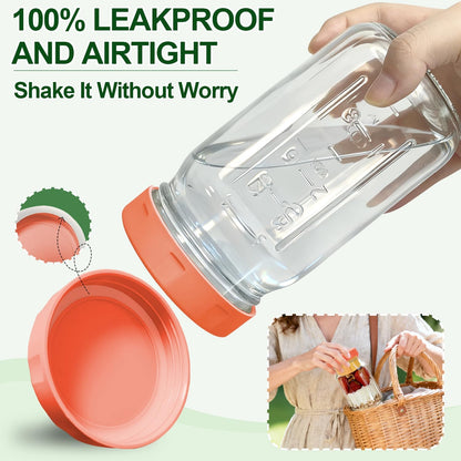 4 Pack Glass Salad Jars with Lids,32oz Mason Jars for Meal Prep,Leakproof Lunch Container with Two Small Built-in Boxes for Wet/Dry Separation of Salad Dressing and Dry Ingredients( Apricot White)