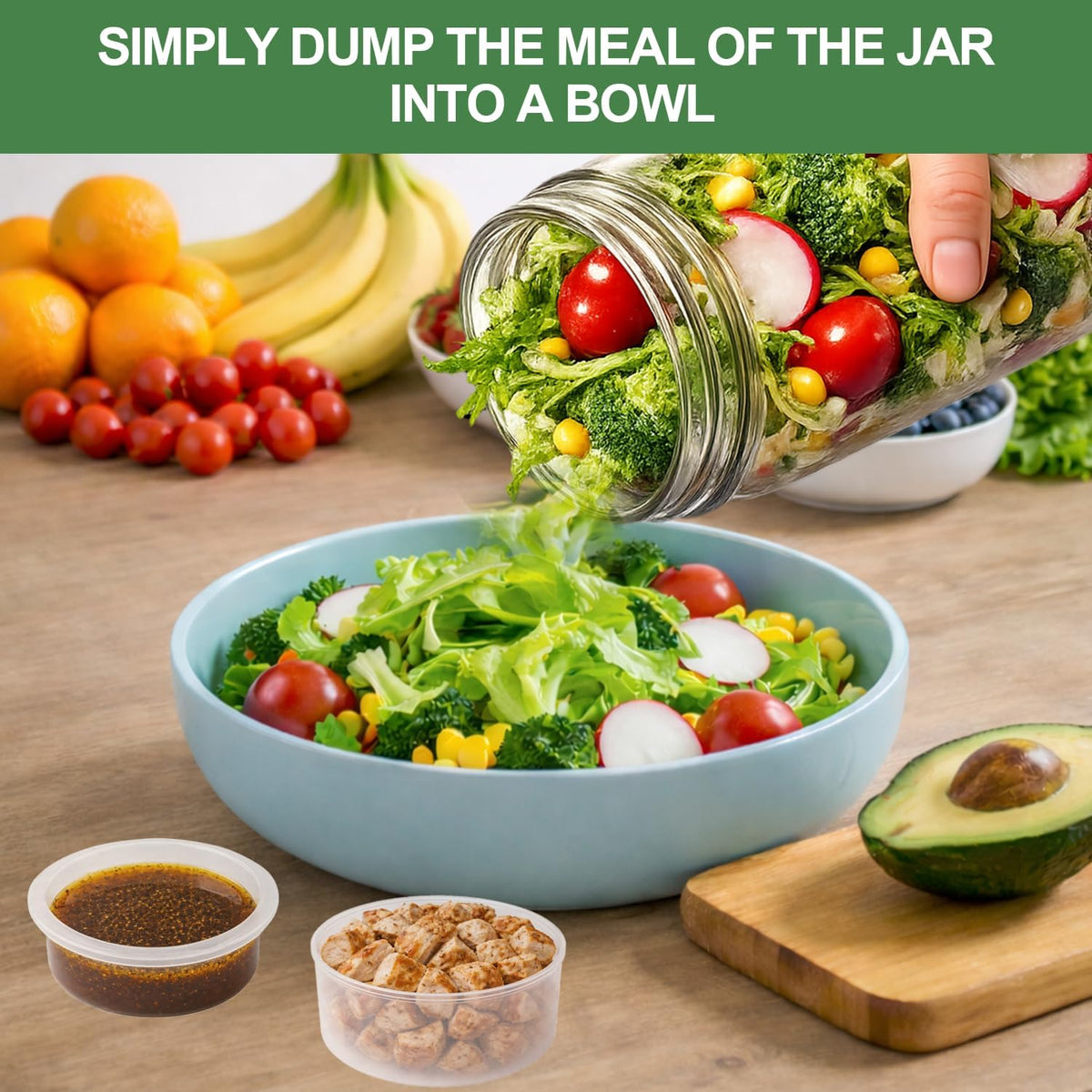 4 Pack Glass Salad Jars with Lids,32oz Mason Jars for Meal Prep,Leakproof Lunch Container with Two Small Built-in Boxes for Wet/Dry Separation of Salad Dressing and Dry Ingredients( Apricot White)