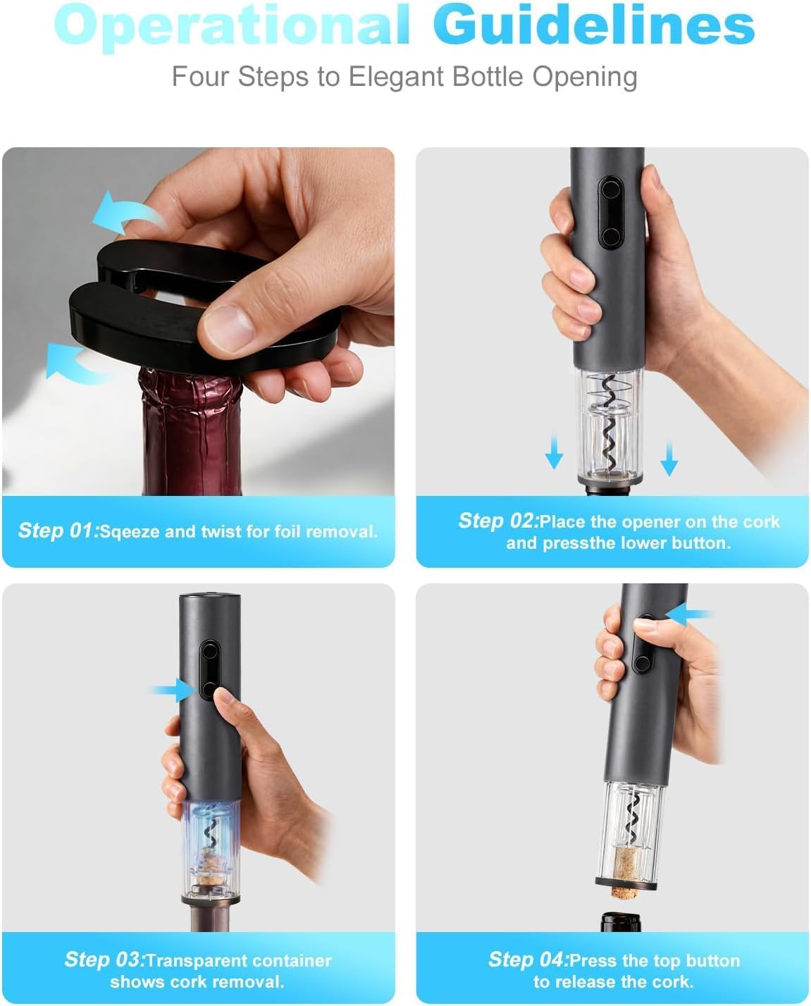 Electric Wine Bottle Opener, Easy to Use, Perfect for Home, Restaurants & Travel, Wine Lovers & Host (Black)