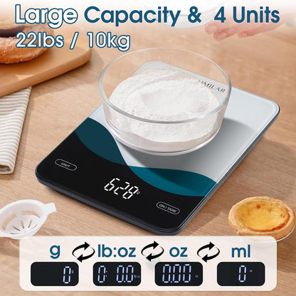 Bluetooth Smart Kitchen Scale 10kg/22lb - Nutrition Food Scale with App Calorie & Macro Tracker, 19+ Nutrients Analysis, USB-C Rechargeable, Tempered Glass, LED Display
