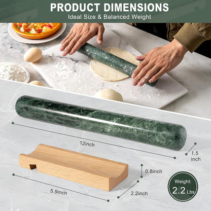 Natural Marble Rolling Pin for Baking, 15.6" Non-Stick Stone Dough Roller