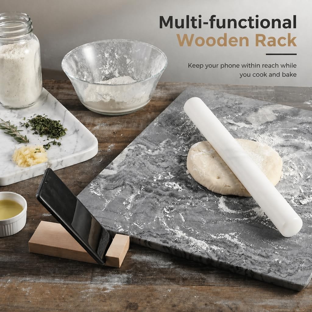 Natural Marble Rolling Pin for Baking, 15.6" Non-Stick Stone Dough Roller