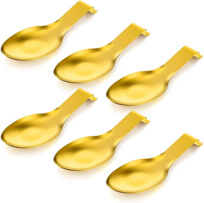 6 Pack 9.85 x 3.74 Inch Stainless Steel Spoon Rest, Spatula Ladle Holder, Gold Kitchen Utensil Rest for Stove Top and Countertop, Dishwasher Safe