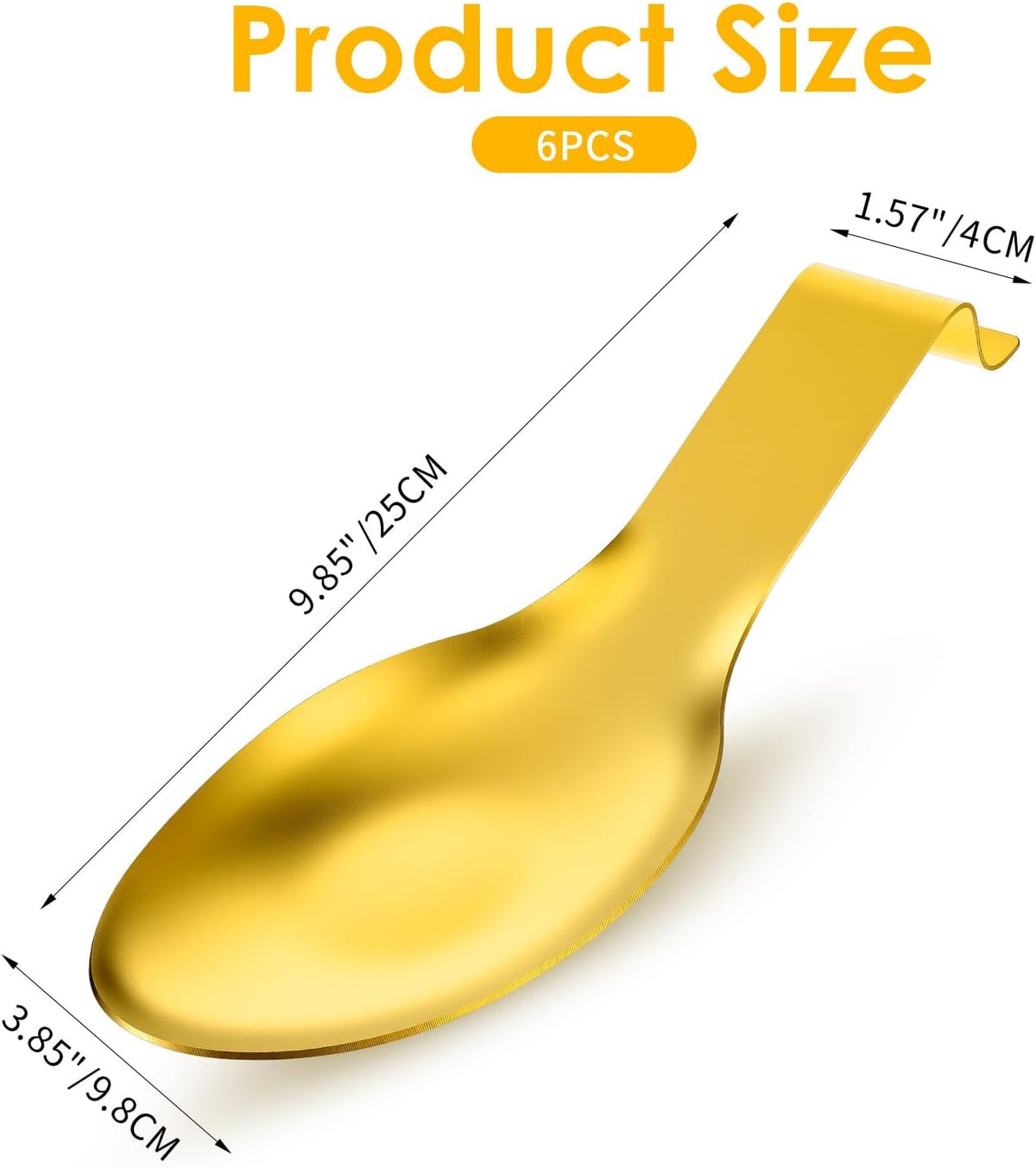 6 Pack 9.85 x 3.74 Inch Stainless Steel Spoon Rest, Spatula Ladle Holder, Gold Kitchen Utensil Rest for Stove Top and Countertop, Dishwasher Safe