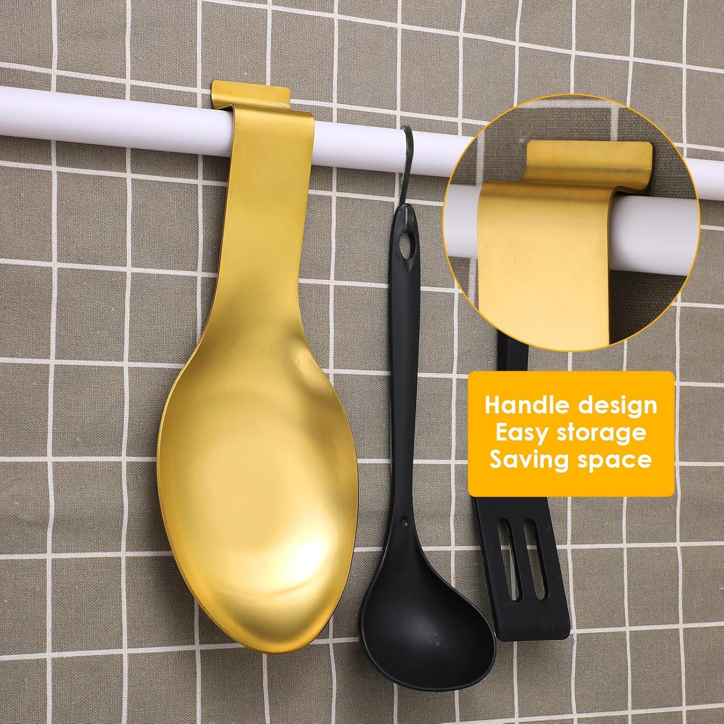 6 Pack 9.85 x 3.74 Inch Stainless Steel Spoon Rest, Spatula Ladle Holder, Gold Kitchen Utensil Rest for Stove Top and Countertop, Dishwasher Safe