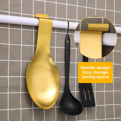 6 Pack 9.85 x 3.74 Inch Stainless Steel Spoon Rest, Spatula Ladle Holder, Gold Kitchen Utensil Rest for Stove Top and Countertop, Dishwasher Safe