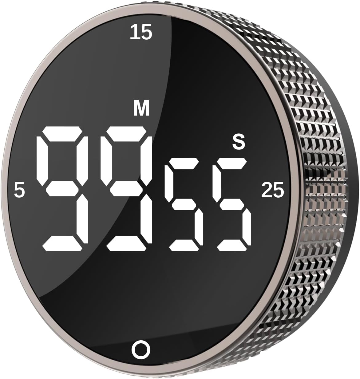 Digital Kitchen Timer - Magnetic Countdown Count Up Clock with Large LED Display, 5/15/25 Min Presets, 3 Volume Levels, Rotary Dial for Cooking, Productivity, Classroom, Fitness (1, Tarnish)
