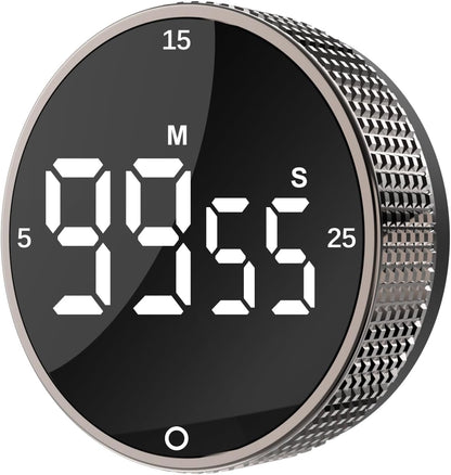 Digital Kitchen Timer - Magnetic Countdown Count Up Clock with Large LED Display, 5/15/25 Min Presets, 3 Volume Levels, Rotary Dial for Cooking, Productivity, Classroom, Fitness (1, Tarnish)