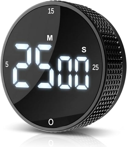 Digital Kitchen Timer - Magnetic Countdown Count Up Clock with Large LED Display, 5/15/25 Min Presets, 3 Volume Levels, Rotary Dial for Cooking, Productivity, Classroom, Fitness (1, Tarnish)