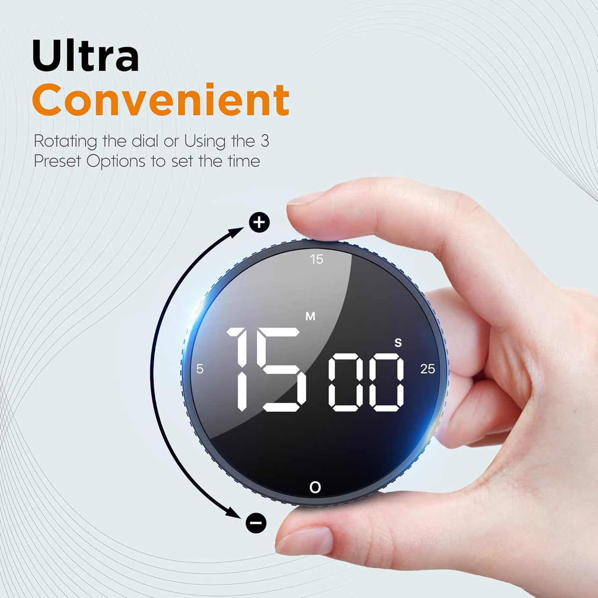 Digital Kitchen Timer - Magnetic Countdown Count Up Clock with Large LED Display, 5/15/25 Min Presets, 3 Volume Levels, Rotary Dial for Cooking, Productivity, Classroom, Fitness (1, Tarnish)
