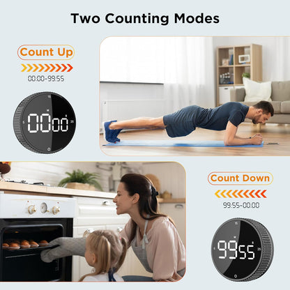 Digital Kitchen Timer - Magnetic Countdown Count Up Clock with Large LED Display, 5/15/25 Min Presets, 3 Volume Levels, Rotary Dial for Cooking, Productivity, Classroom, Fitness (1, Tarnish)