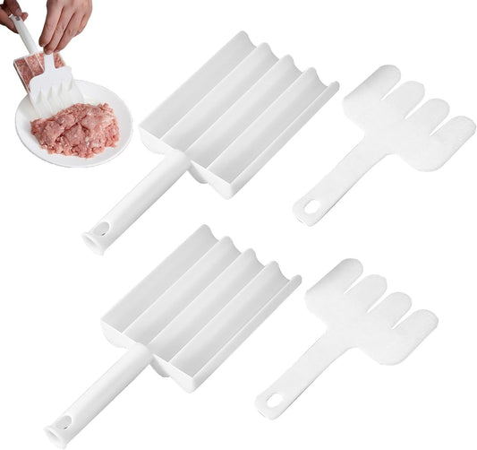 DIY Meatball Making Set, Creative Kitchen Triple Meatball Maker, Meat Baller Spoon with Cutting Spade, Home Cooking Tools, for Cooping Cookie Dough or Sorbet Rice Balls, 2 pcs