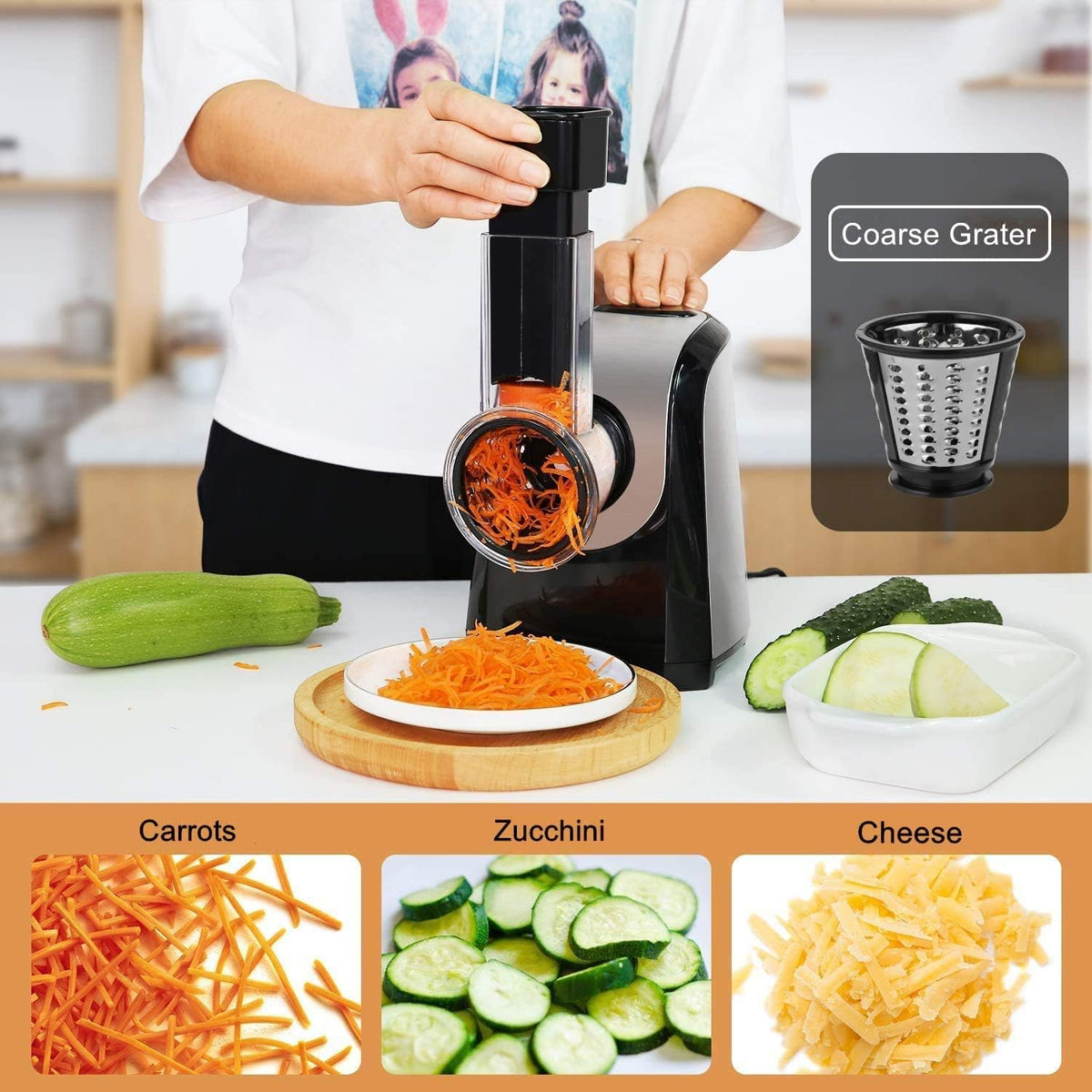 Electric Cheese Grater Slicer Shredder Salad Maker for Kitchen 150W 5-in-1